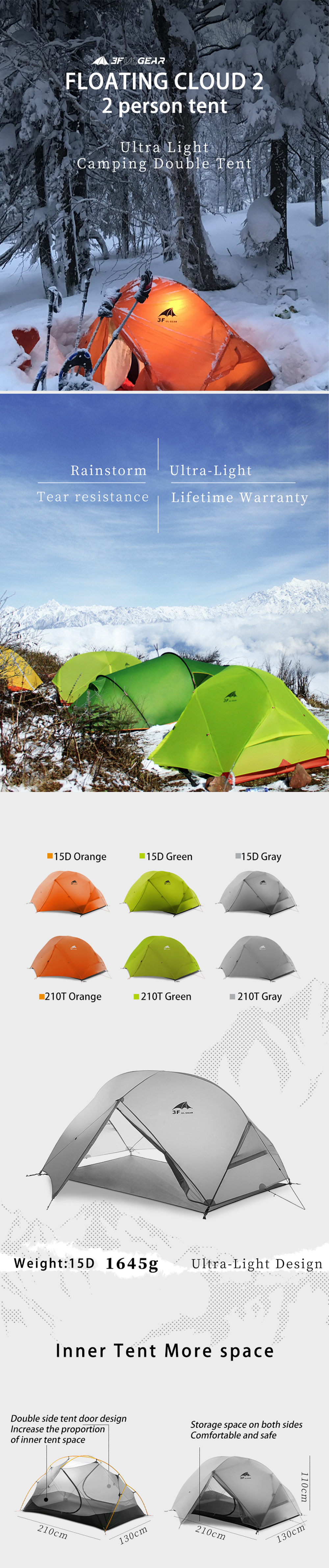 Cheap Goat Tents 3F UL GEAR 2 Person Camping Tent Ultralight 3 4 Season 15D Silicon Coated Nylon Outdoor Hiking Waterproof Tents With Free Mat   